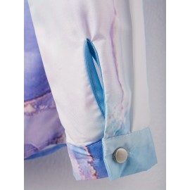 Marble Print Button Front Shirt, Casual Versatile Long Sleeve Shirt, Women's Clothing