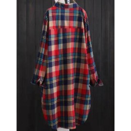 Plaid Pattern Button Front Shirt, Casual Long Sleeve Lapel Collar Shirt, Women's Clothing