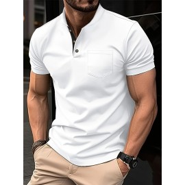 Breathable Regular Fit Golf Shirt, Men's Casual V-Neck T-Shirt Short Sleeve For Summer, Men's Clothing
