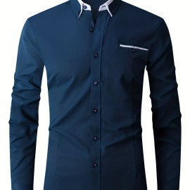 Men's Formal Classic Design Button Up Shirt, Male Clothes For Spring And Fall Business Occasion