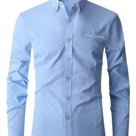 Men's Formal Classic Design Button Up Shirt, Male Clothes For Spring And Fall Business Occasion