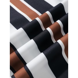 Trendy Stripe Print Men's Casual Short Sleeve Shirt, Men's Shirt For Summer Vacation Resort, Tops For Men